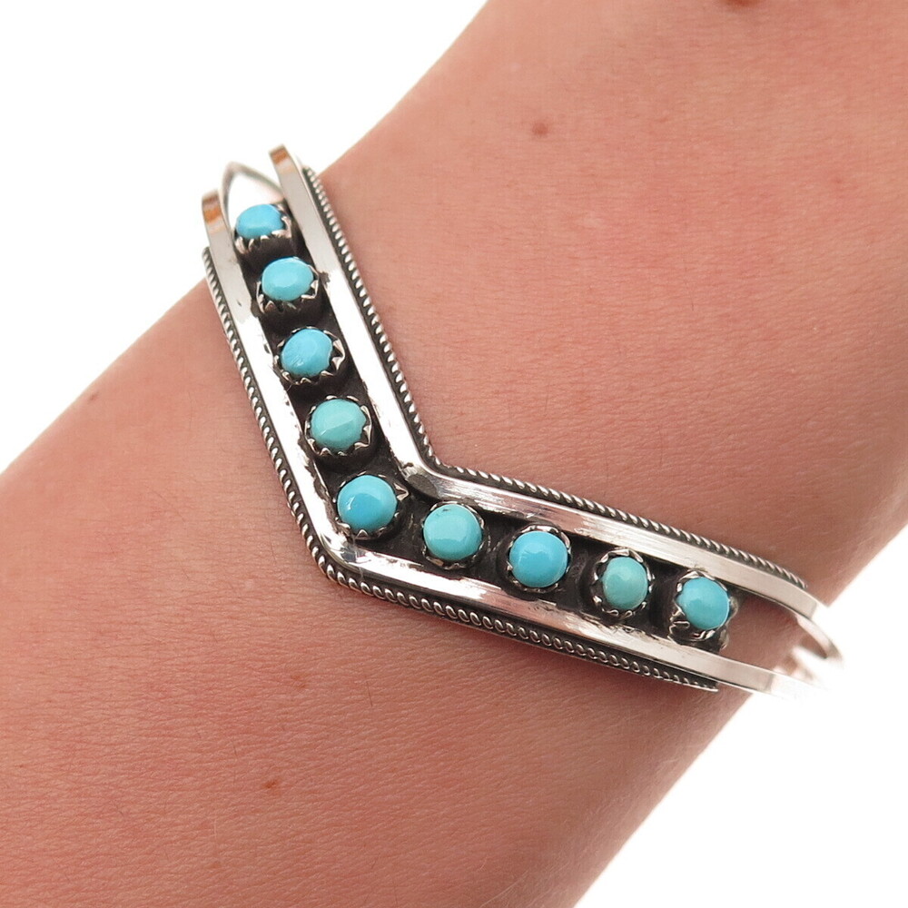 Old Pawn Sterling Silver Vintage Turquoise Snake Eye Adjustable Bracelet 5.5"